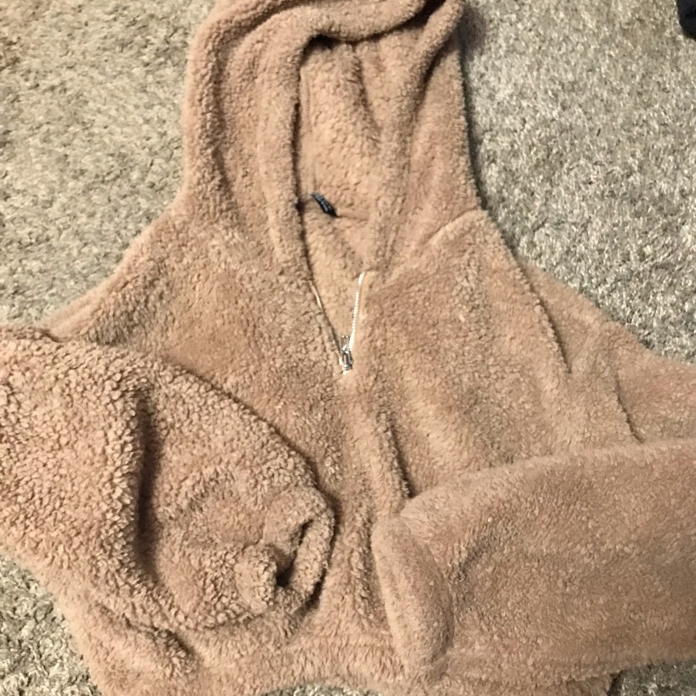 Shien- Brown Teddy Hoodie Crop Top